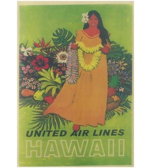 Affiche Papier Craft Hawaii, Surf, Tiki, Voyage, Vintage  42*30cm