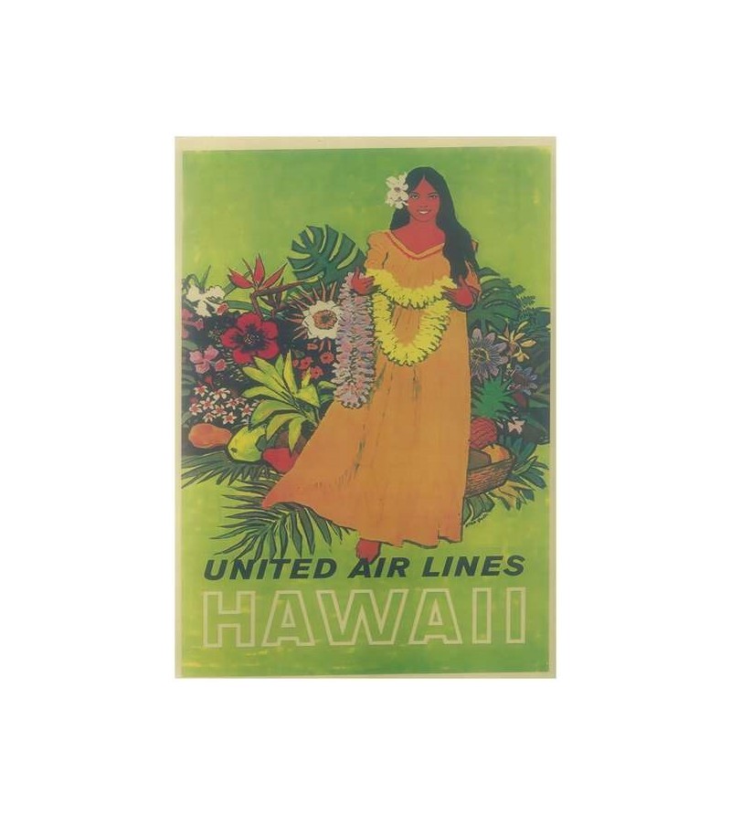 Affiche Papier Craft Hawaii, Surf, Tiki, Voyage, Vintage  42*30cm