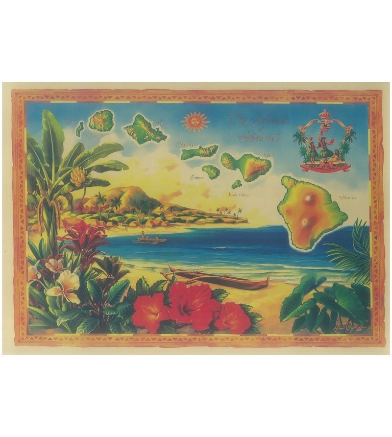 Affiche Papier Craft Hawaii, Surf, Tiki, Voyage, Vintage  30*42cm