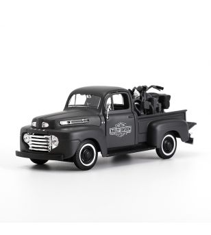 Voiture Américaine Collection 1948 Ford F-1 Pick-up Noir avec 1958 FLH Duo Glide Harley Davidson moto 1/24  