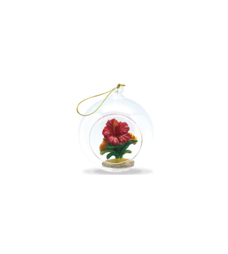 Déco Noel Boule Verre Hibiscus Résine 